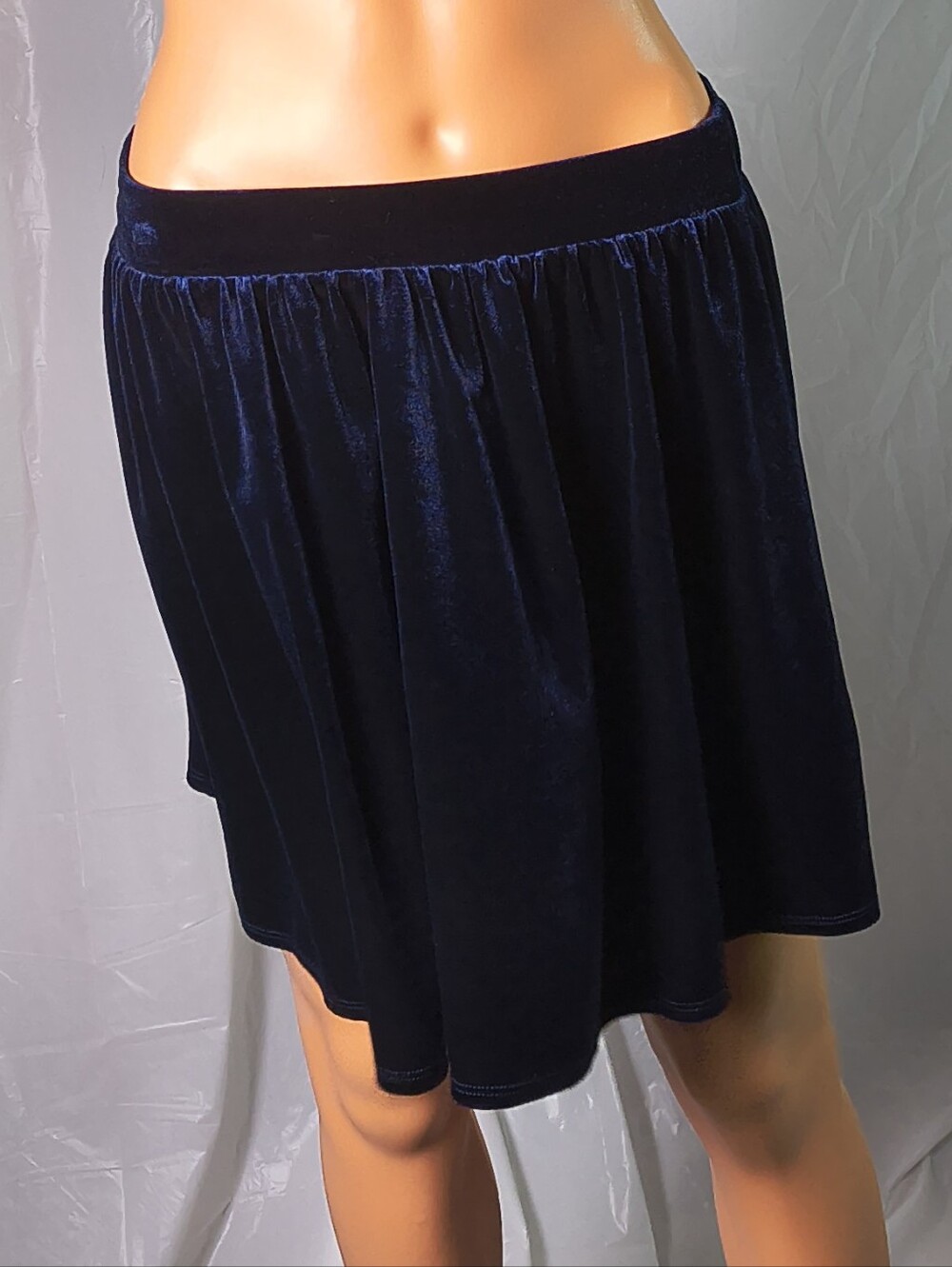Garage Navy Blue Velvet Skater Circle Mini Skirt Women's M Stretch
